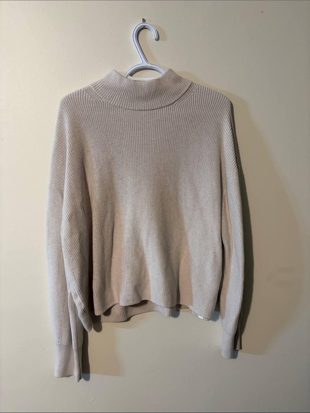 lululemon athletica Merino Wool Cream Ribbed Cowl Neck Sweater